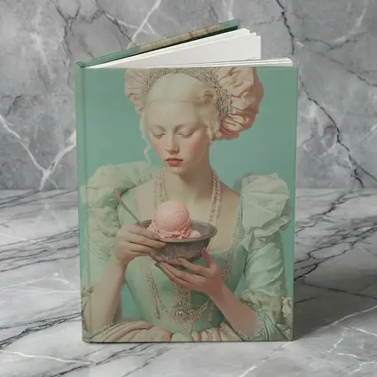 Rococo Woman Holding Pink Ice Cream Bowl