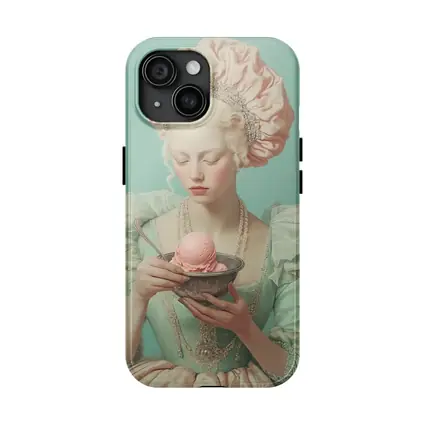 Rococo Woman Holding Pink Ice Cream Bowl