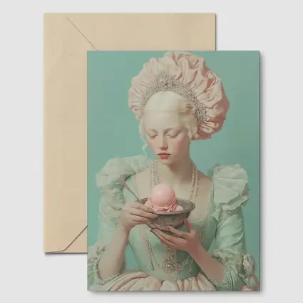 Rococo Woman Holding Pink Ice Cream Bowl