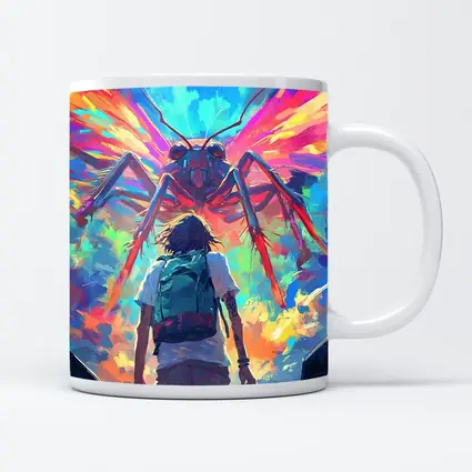 Anime Boy Facing Giant Insect Colorful Art
