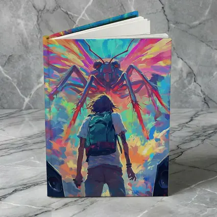 Anime Boy Facing Giant Insect Colorful Art