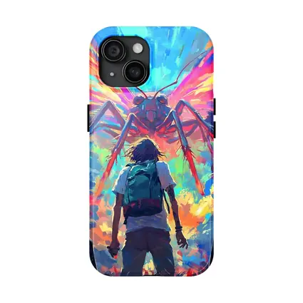 Anime Boy Facing Giant Insect Colorful Art
