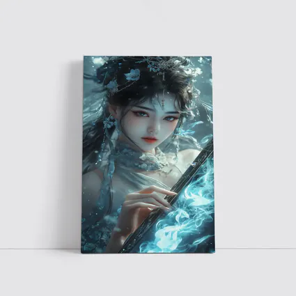 Fantasy Asian Woman With Glowing Blue Sword