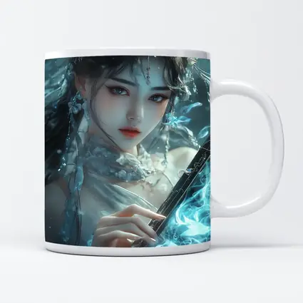Fantasy Asian Woman With Glowing Blue Sword