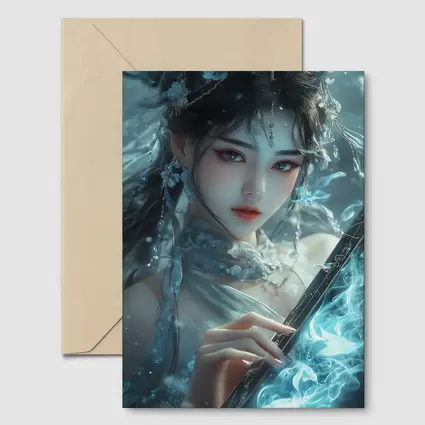 Fantasy Asian Woman With Glowing Blue Sword