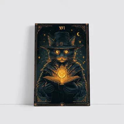 Black Cat Wizard Tarot Dark Fantasy Art