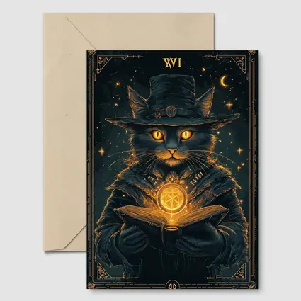 Black Cat Wizard Tarot Dark Fantasy Art