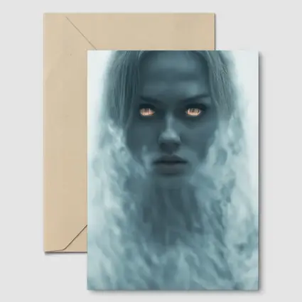 Ghostly Woman Glowing Eyes Misty Fantasy