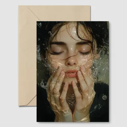 Woman Washing Face With Water Splashing