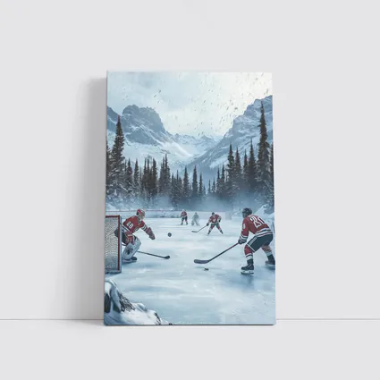 Ice Hockey Game Snowy Mountain Winter Scene