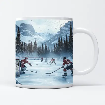Ice Hockey Game Snowy Mountain Winter Scene