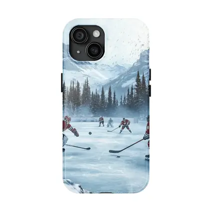 Ice Hockey Game Snowy Mountain Winter Scene