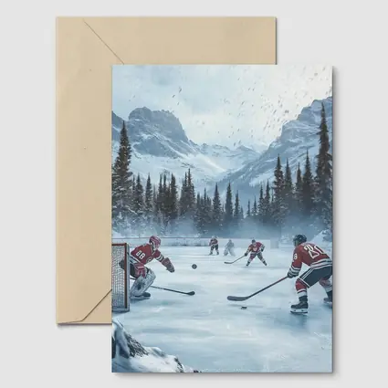Ice Hockey Game Snowy Mountain Winter Scene