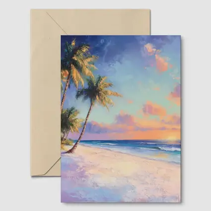 Tropical Beach Sunset Oil Painting Art