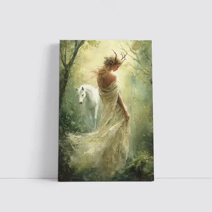 Forest Goddess White Horse Mystical Fantasy Art