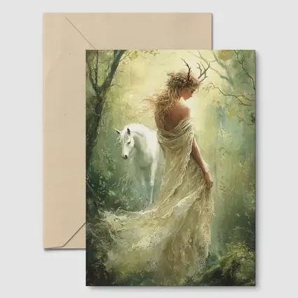 Forest Goddess White Horse Mystical Fantasy Art