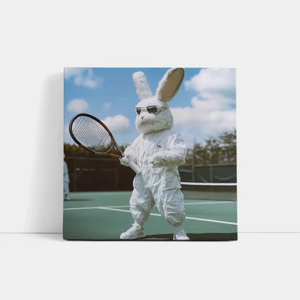 Cool Bunny Playing Tennis On Court