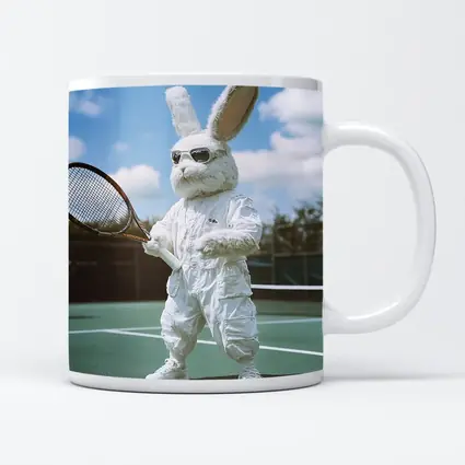 Cool Bunny Playing Tennis On Court