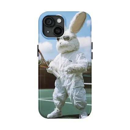Cool Bunny Playing Tennis On Court