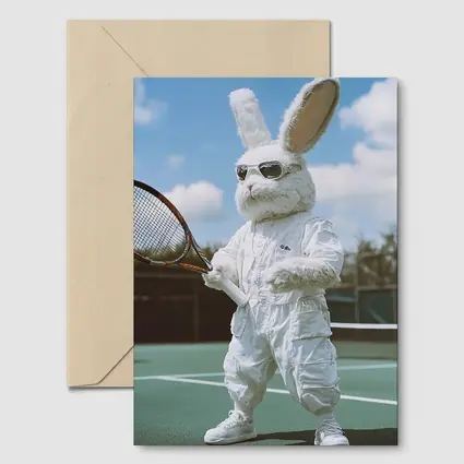 Cool Bunny Playing Tennis On Court