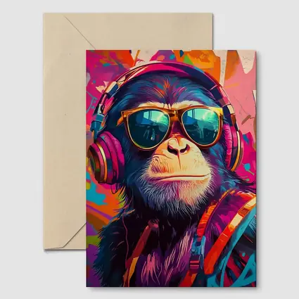 Cool Chimpanzee Sunglasses Headphones Graffiti Art