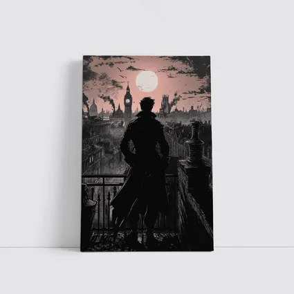 Dark Detective Silhouette Victorian London Skyline