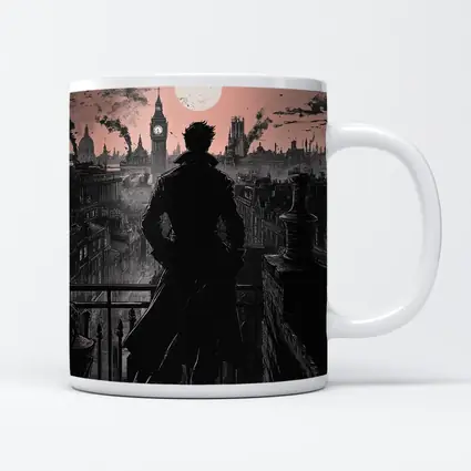 Dark Detective Silhouette Victorian London Skyline