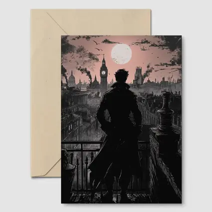 Dark Detective Silhouette Victorian London Skyline
