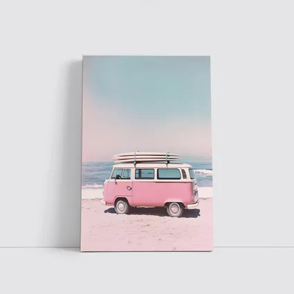Pink Volkswagen Bus Parked On Beach