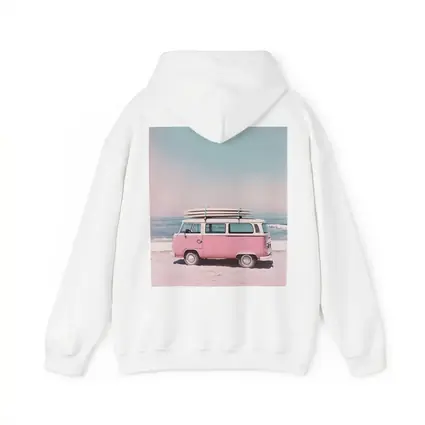Pink Volkswagen Bus Parked On Beach
