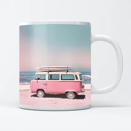 Pink Volkswagen Bus Parked On Beach
