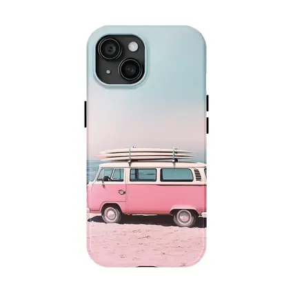 Pink Volkswagen Bus Parked On Beach
