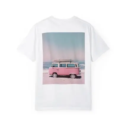 Pink Volkswagen Bus Parked On Beach