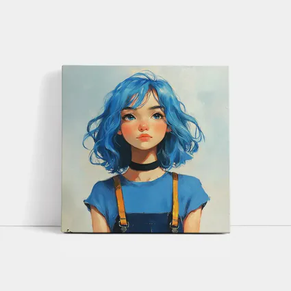 Blue Hair Girl Oil Painting Portrait Art