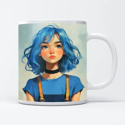Blue Hair Girl Oil Painting Portrait Art