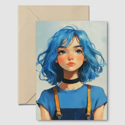 Blue Hair Girl Oil Painting Portrait Art