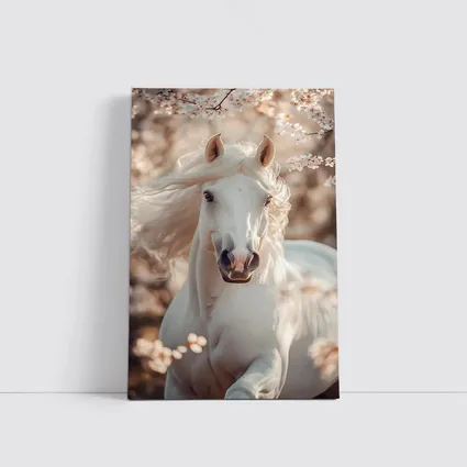 White Arabian Horse Among Cherry Blossoms