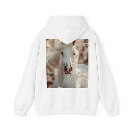 White Arabian Horse Among Cherry Blossoms