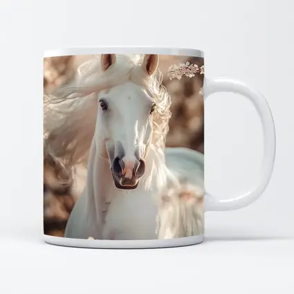 White Arabian Horse Among Cherry Blossoms