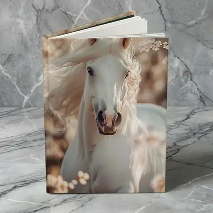 White Arabian Horse Among Cherry Blossoms