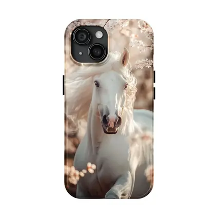 White Arabian Horse Among Cherry Blossoms