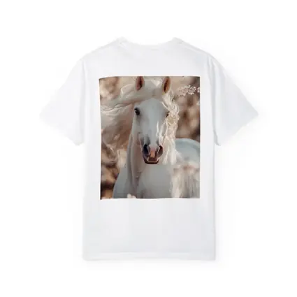 White Arabian Horse Among Cherry Blossoms