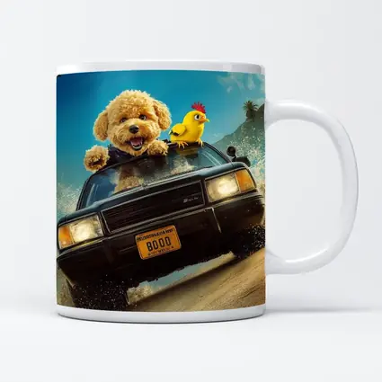 Poodle Dog Driving Car Helicopter Chase