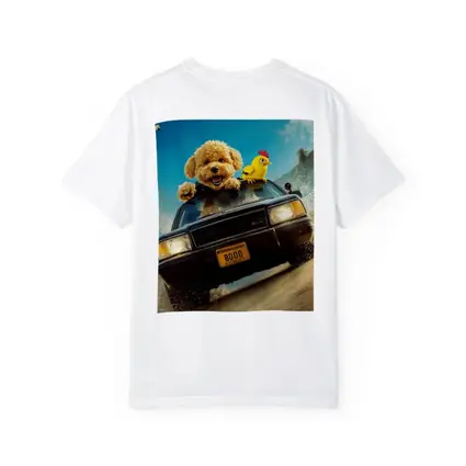 Poodle Dog Driving Car Helicopter Chase