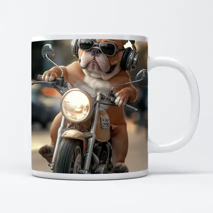 Bulldog Riding Motorcycle With Sunglasses Street