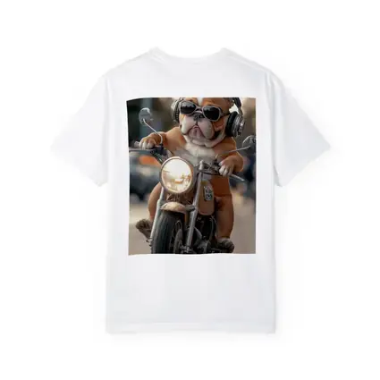 Bulldog Riding Motorcycle With Sunglasses Street