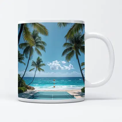 Tennis Court Beach Palm Trees Ocean