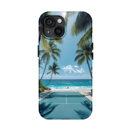 Tennis Court Beach Palm Trees Ocean