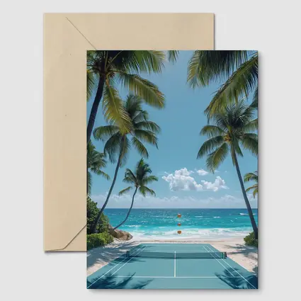 Tennis Court Beach Palm Trees Ocean