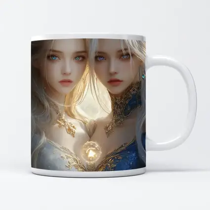 Twin Fantasy Girls Gold Blue Ethereal Art